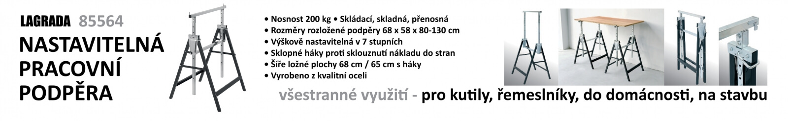 Skládací pracovní koza Lagrada, výškově nastavitelná podpěra 200 kg - 1ks